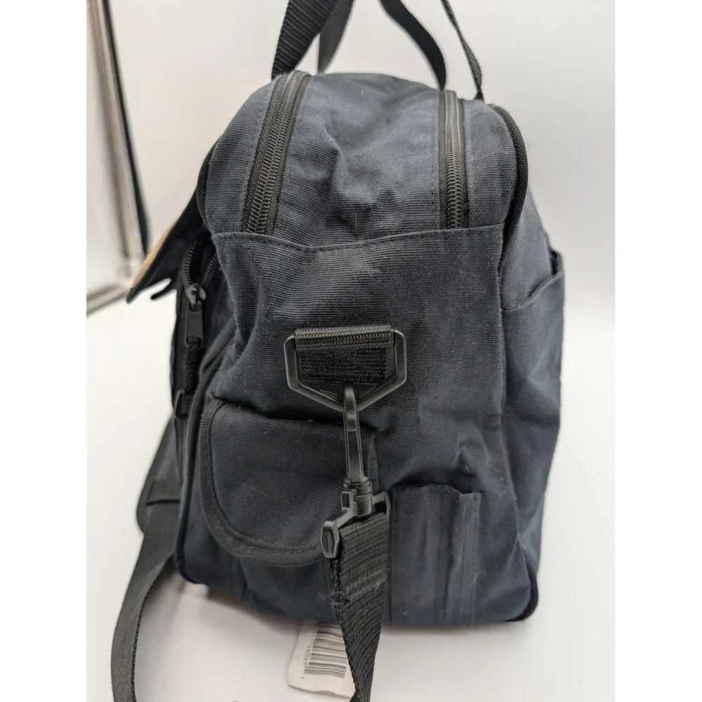 Eddie Bauer Navy Blue Canvas Diaper Bag Messenger Travel Tote Tan Trim Pockets